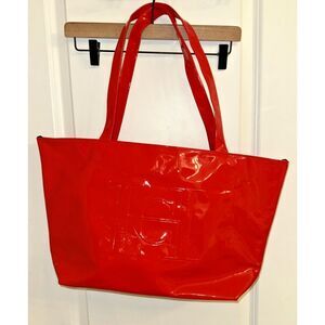 Carolina Herrera Good Girl Large Gloss Red Faux Leather Tote Purse Shoulder Bag